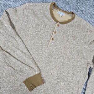 Wallace & Barnes Mens Long Sleeve Henley Sweater‎ Knit Tan Brown Size L